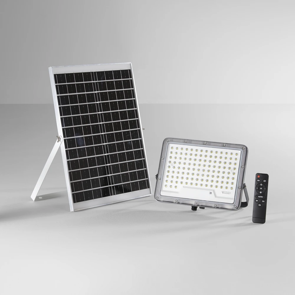 400W LED prožektorius su saulės baterija GLASER, sidabro sp., 4000K, IP65
