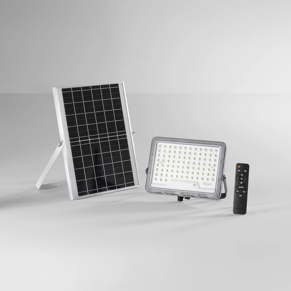 400W LED prožektorius su saulės baterija GLASER, sidabro sp., 3000K, IP65