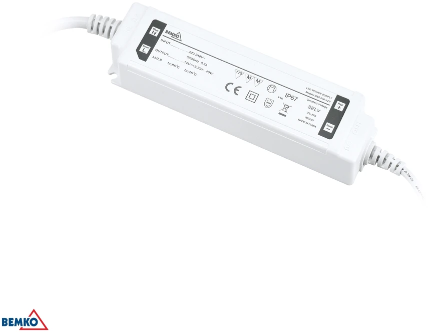 Bemko 40W LED maitinimo šaltinis, 12V, IP67