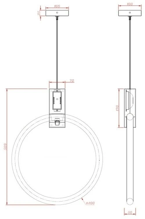 40W LED pakabinamas šviestuvas HOPP, T9, aukso sp., 3000K, parduodamas su T9 lempa