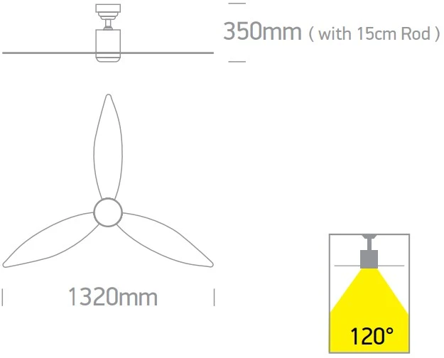 Lubinis šviestuvas 40W ventiliatorius su dimeriuojamu 22W LED šviestuvu, baltas, 3000/4000/5500K, 6306/W/V