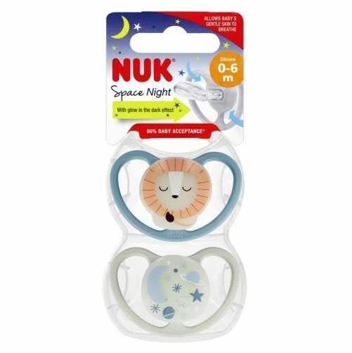Nuk 440215 SPACE NIGHT SILIKONINIS ČIULPTUKAS 0-6 2VNT 530188, 730578