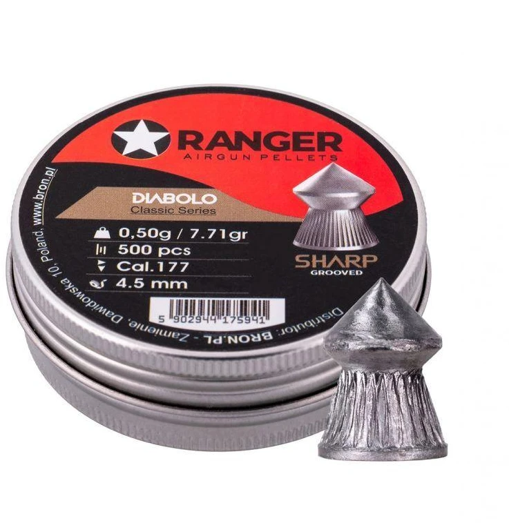 4,5 mm RANGER Diabolo Klasikiniai granulės su grioveliais, raižytas galiukas, 500 vnt. 0,50 g
