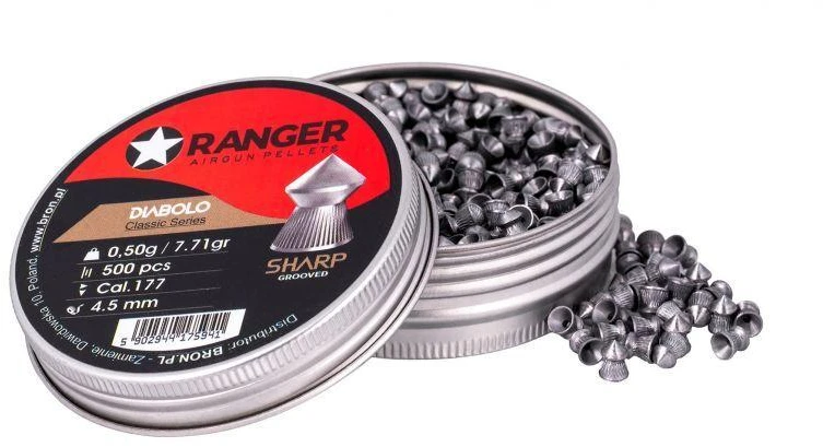 4,5 mm RANGER Diabolo Klasikiniai granulės su grioveliais, raižytas galiukas, 500 vnt. 0,50 g