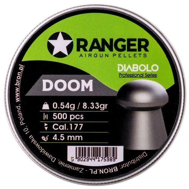 4,5 mm RANGER Diabolo Profesionalūs "Doom" šratojiukai, grybo formos, 500 vnt., 0,54 g