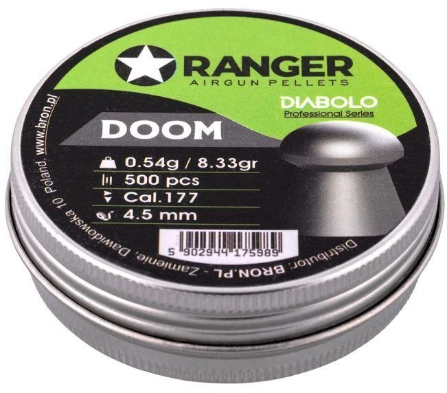4,5 mm RANGER Diabolo Profesionalūs "Doom" šratojiukai, grybo formos, 500 vnt., 0,54 g