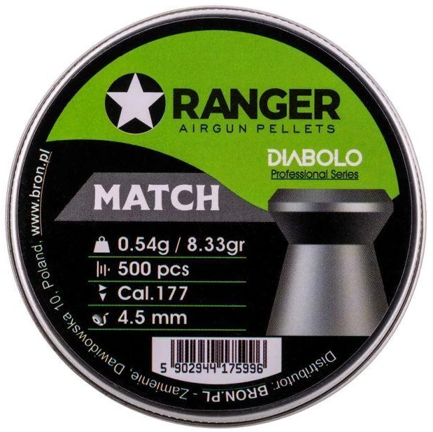 4.5 mm RANGER Diabolo Profesionalūs Varžybiniai plokšti šratai 500 vnt. 0.54 g