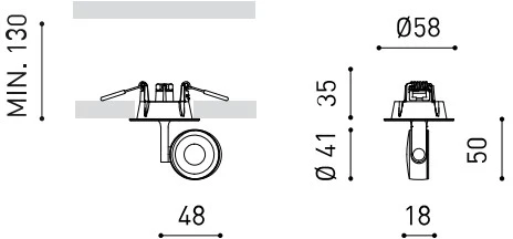 4,5W įleidžiamas šviestuvas SIX XS RECESSED, baltas, 3000K, 34°, su maitinimo šaltiniu