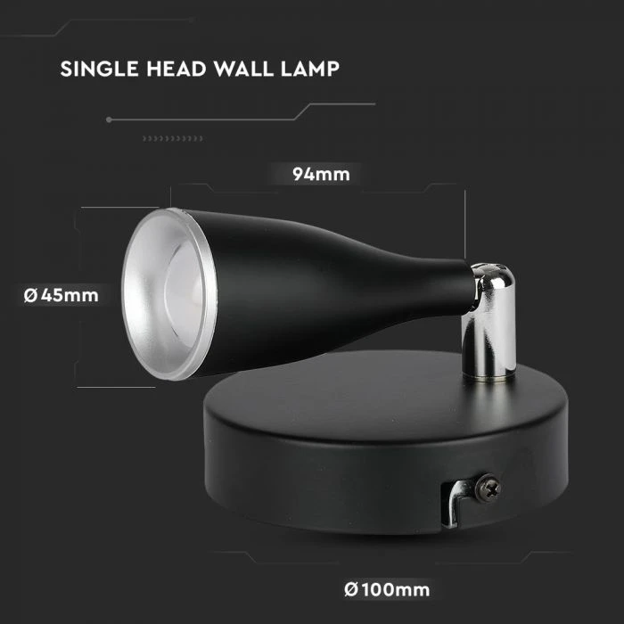 V-tac 4,5W LED sieninis šviestuvas, juodas, 4000K