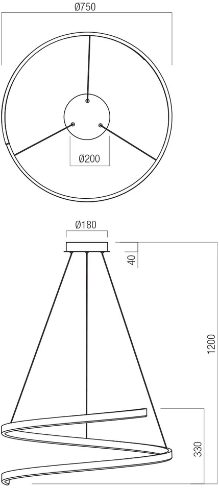 46W LED pakabinamas šviestuvas SCROLL, baltas, 3000/4000/6000K, dimeriuojamas, 01-4016