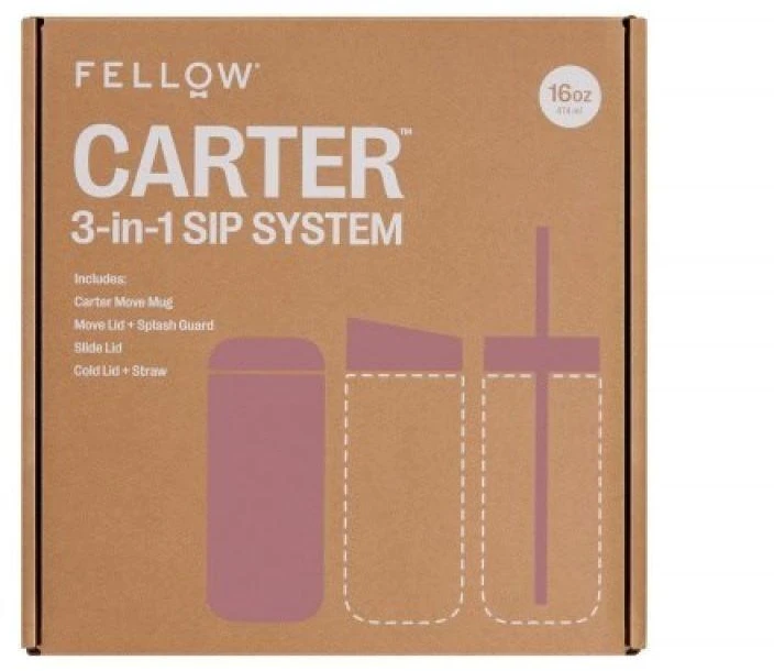 Fellow Carter Move Mug 3-in-1 kelioninis puodelis su 3 dangteliais, 473 ml, milteliai, Rožinė