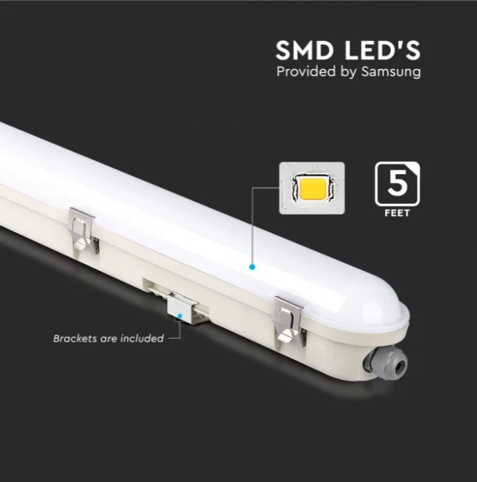 V-tac 48W LED šviestuvas, 150cm, baltas, 4000K, IP65, veikia iki 3h avariniu režimu