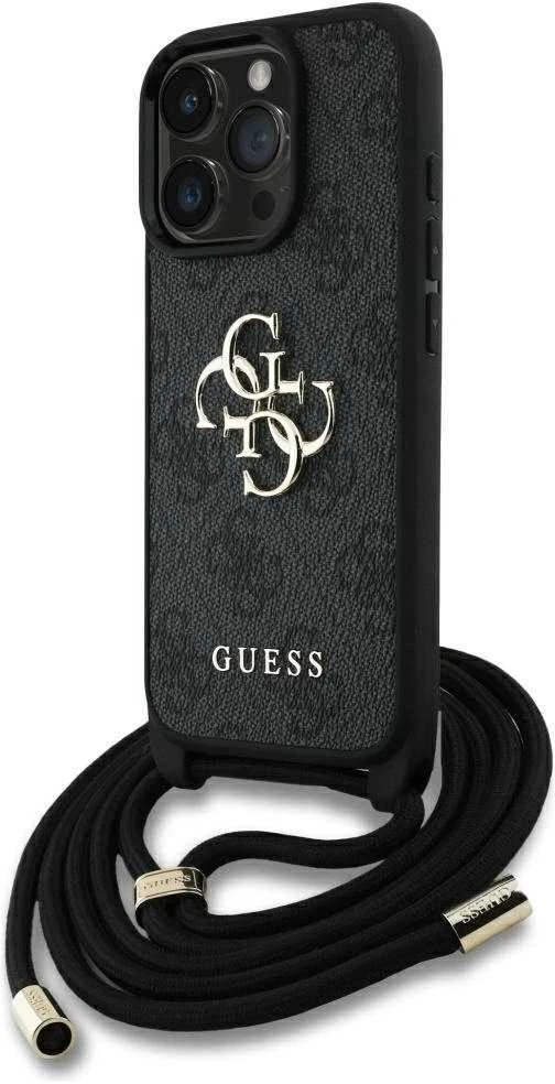 Dėklas Guess 4G Big Logo Cord Stap Crossbody Apple iPhone 16 Pro juodos spalvos