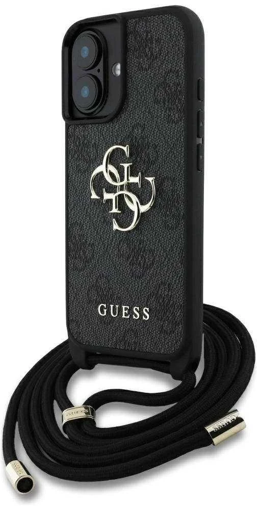 GUESS dėklas skirtas Apple iPhone 16 GUHCP16SP4GMGCRK (CBDY PU 4G Big Logo W/Cord Strap) juodos spalvos