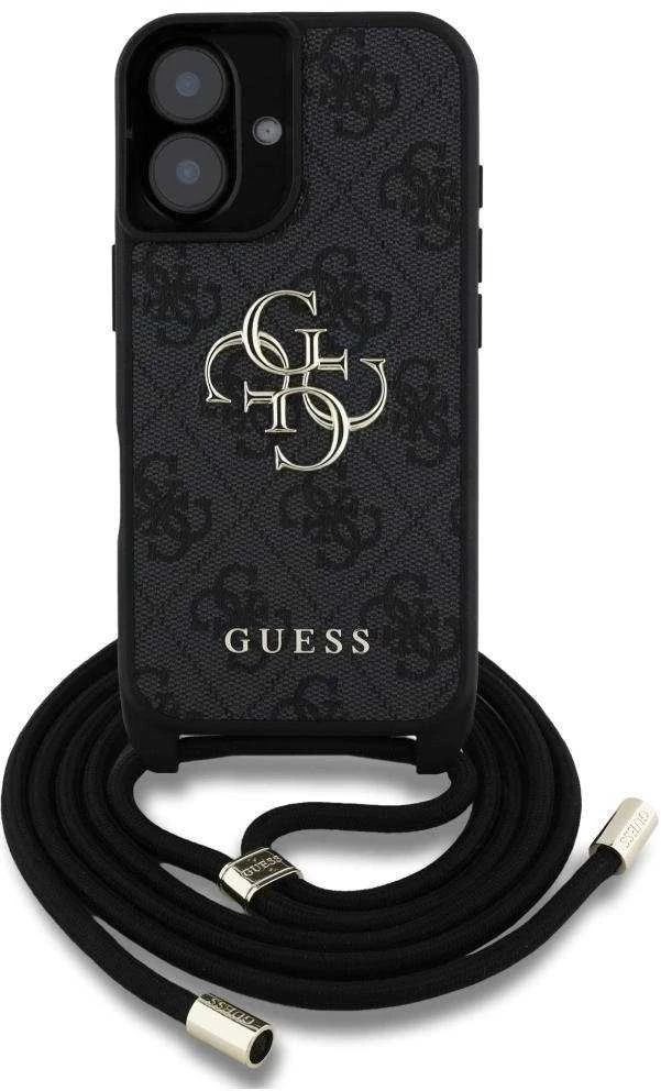 GUESS dėklas skirtas Apple iPhone 16 GUHCP16SP4GMGCRK (CBDY PU 4G Big Logo W/Cord Strap) juodos spalvos