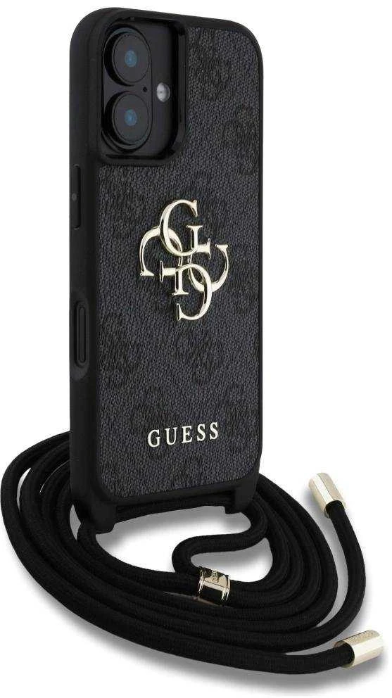 GUESS dėklas skirtas Apple iPhone 16 GUHCP16SP4GMGCRK (CBDY PU 4G Big Logo W/Cord Strap) juodos spalvos