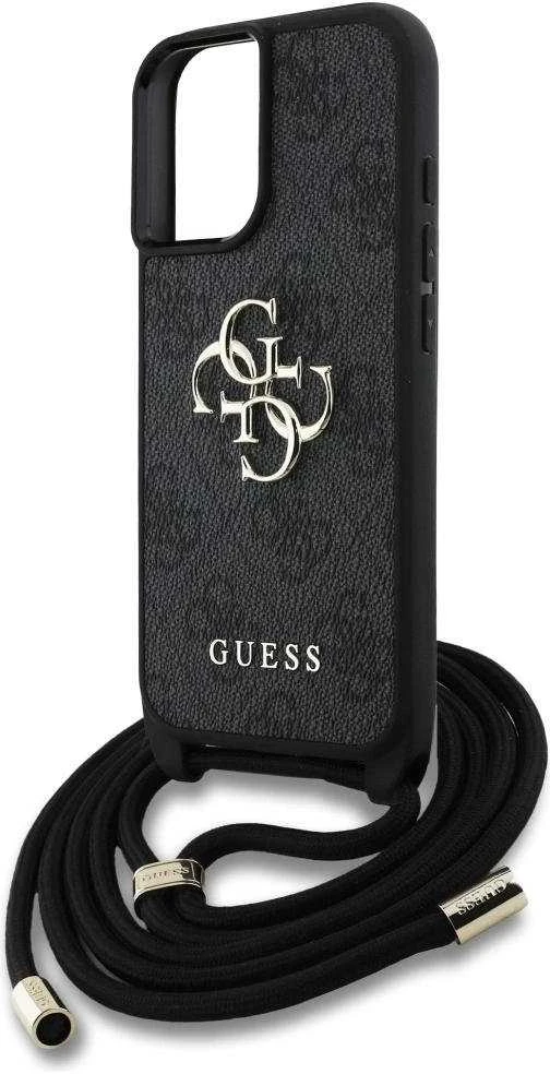 GUESS dėklas skirtas Apple iPhone 16 GUHCP16SP4GMGCRK (CBDY PU 4G Big Logo W/Cord Strap) juodos spalvos