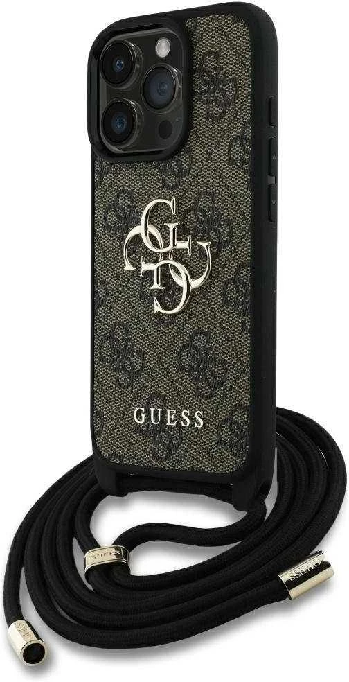 Dėklas Guess 4G Big Logo Cord Stap Crossbody Apple iPhone 16 Pro rudos spalvos
