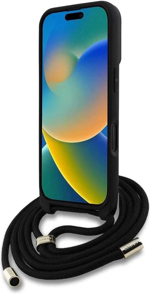 Dėklas Guess 4G Big Logo Cord Stap Crossbody Apple iPhone 16 Plus rudos spalvos