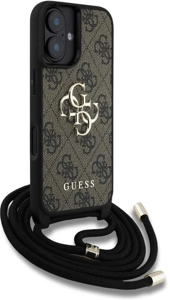 Dėklas Guess 4G Big Logo Cord Stap Crossbody Apple iPhone 16 Plus rudos spalvos