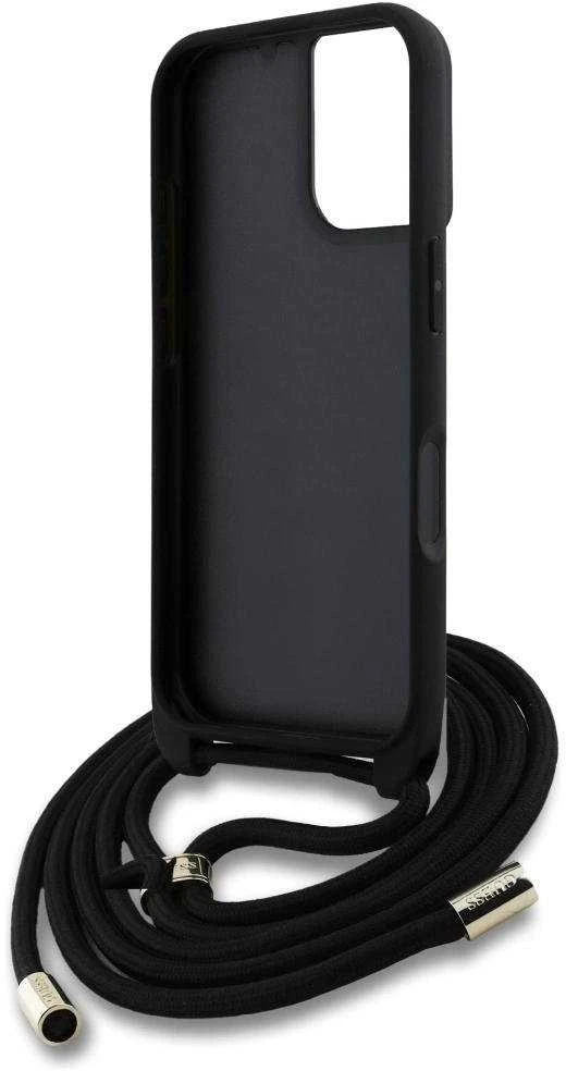 Dėklas Guess 4G Big Logo Cord Stap Crossbody Apple iPhone 16 Plus rudos spalvos