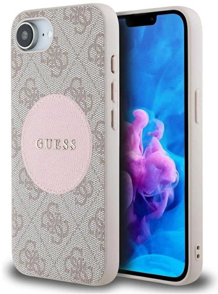 Guess 4G Circle Classic Logo MagSafe dėklas iPhone 16e - rožinis