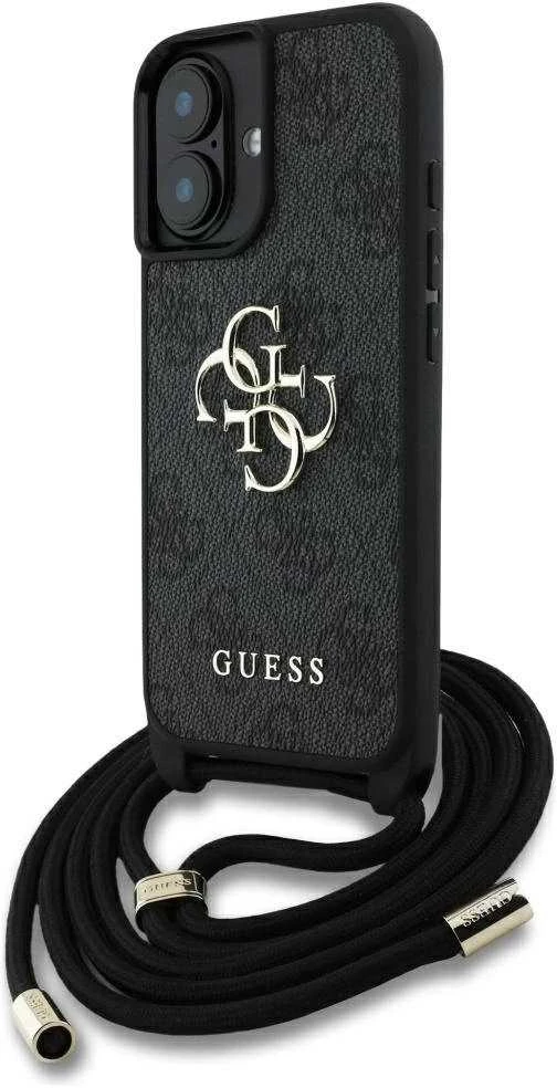 Dėklas Guess 4G Big Logo Cord Stap Crossbody Apple iPhone 16 Plus juodos spalvos