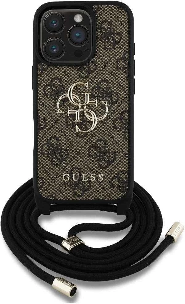 Dėklas Guess 4G Big Logo Cord Stap Crossbody Apple iPhone 16 Pro Max rudos spalvos