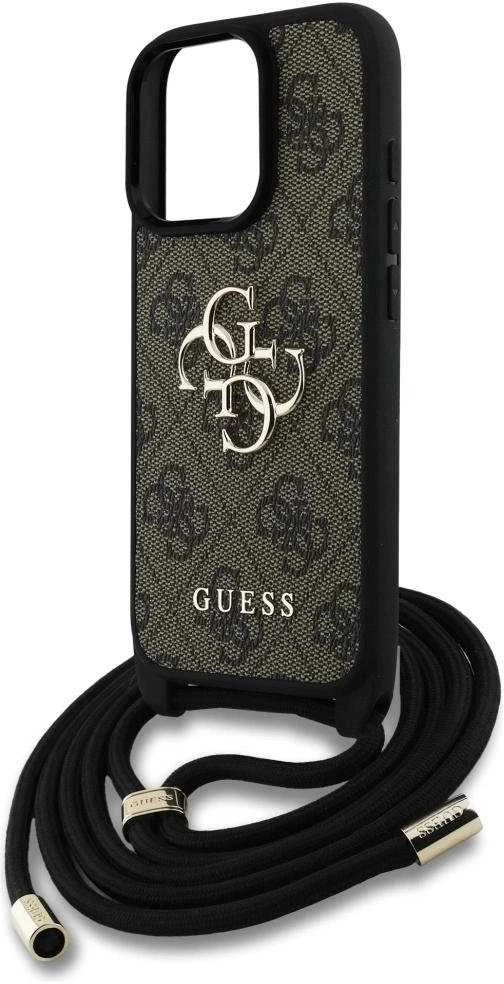Dėklas Guess 4G Big Logo Cord Stap Crossbody Apple iPhone 16 Pro Max rudos spalvos