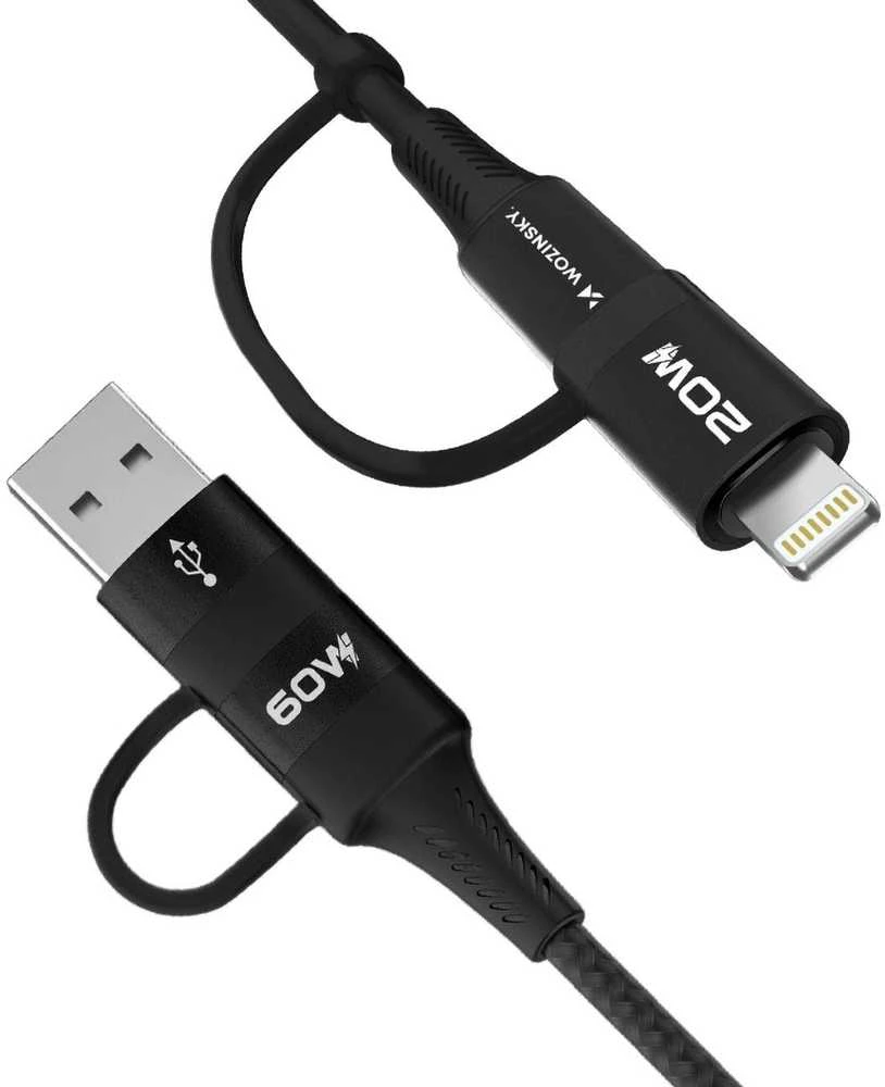 Wozinsky WNBAA 4in1 kabelis 2x USB-C 1x USB-A 1x Lightning 60W 1 m – juodos spalvos