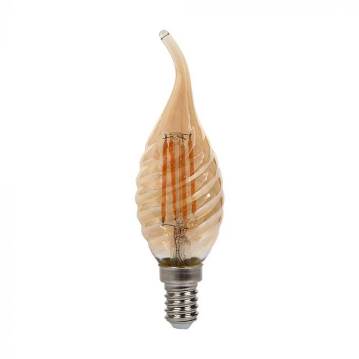 V-tac 4W LED filamentinė lemputė, E14, žvakės formos, gintaro sp., 2200K