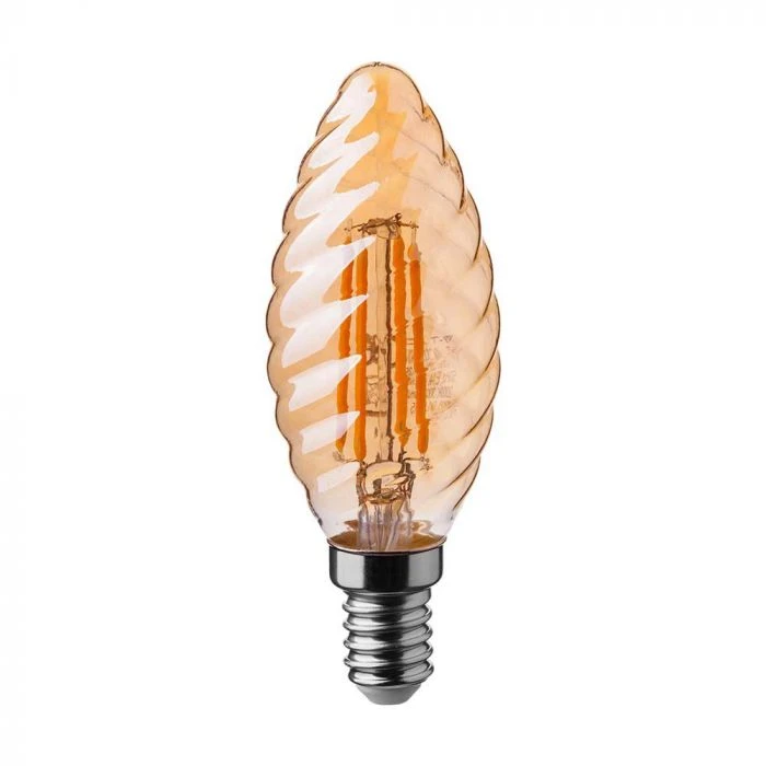 V-tac 4W LED filamentinė lemputė, E14, žvakės formos, gintaro sp., 2200K