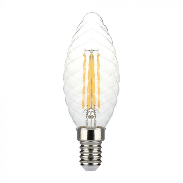 V-tac 4W LED filamentinė lemputė, žvakės formos, E14, skaidriu stiklu, 3000K, dimeriuojama