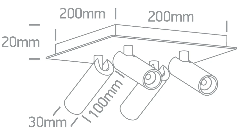 4x5W LED lubinis šviestuvas, juodas, 3000K, pakreipiamas, 65004E/B/W