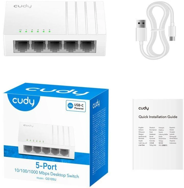 5 prievadų gigabitinis USB-C komutatorius CUDY GS105U