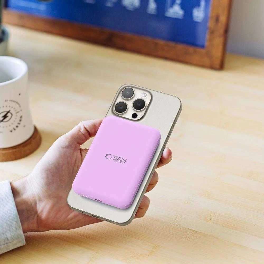 Tech-Protect LifeMag MagSafe PB10 5000mAh Power Bank – rožinės spalvos
