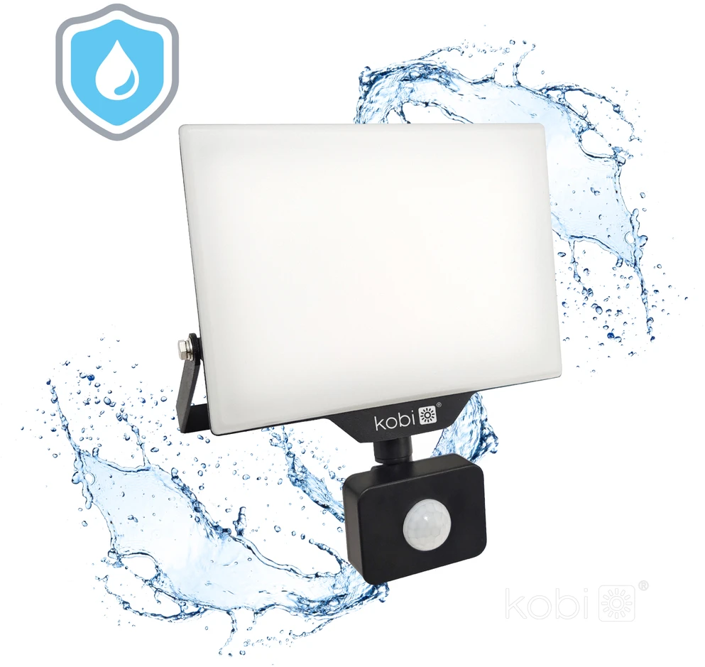50W LED prožektorius su judesio davikliu DELYO MHNC, juodas, 4000K, IP54