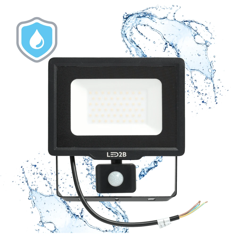 50W LED prožektorius su judesio davikliu MHC, juodas, 6500K, IP65