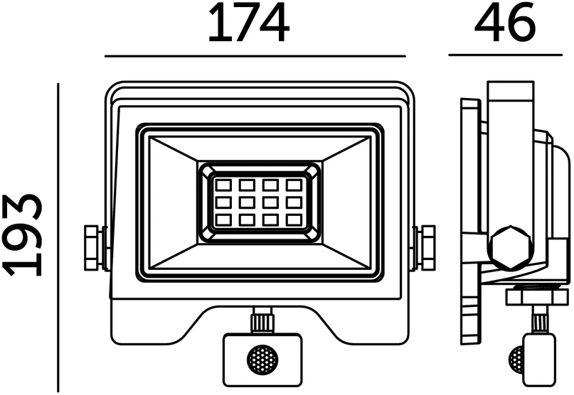50W LED prožektorius su judesio davikliu MHC, juodas, 6500K, IP54