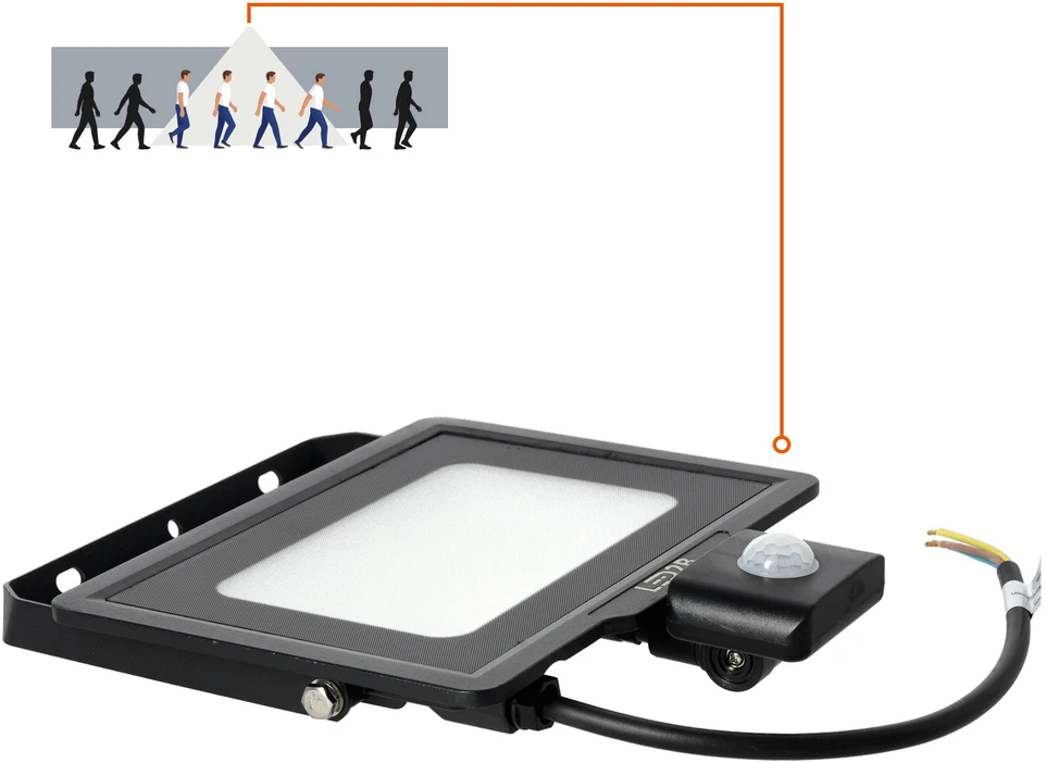 50W LED prožektorius su judesio davikliu MHC, juodas, 6500K, IP65