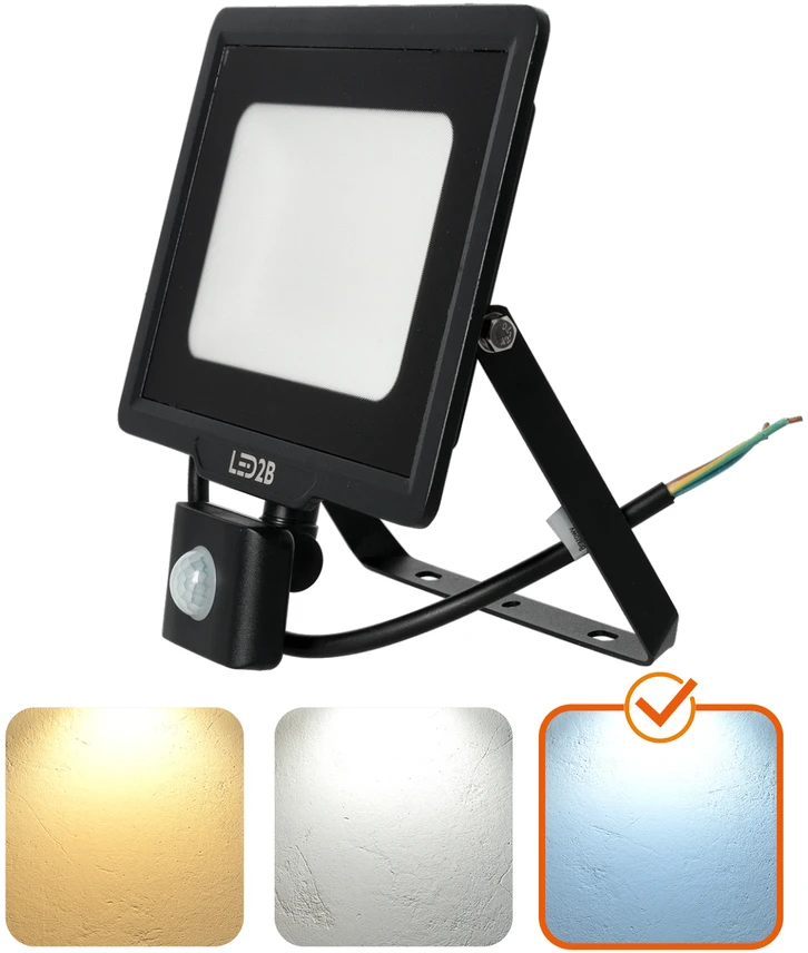 50W LED prožektorius su judesio davikliu MHC, juodas, 6500K, IP65
