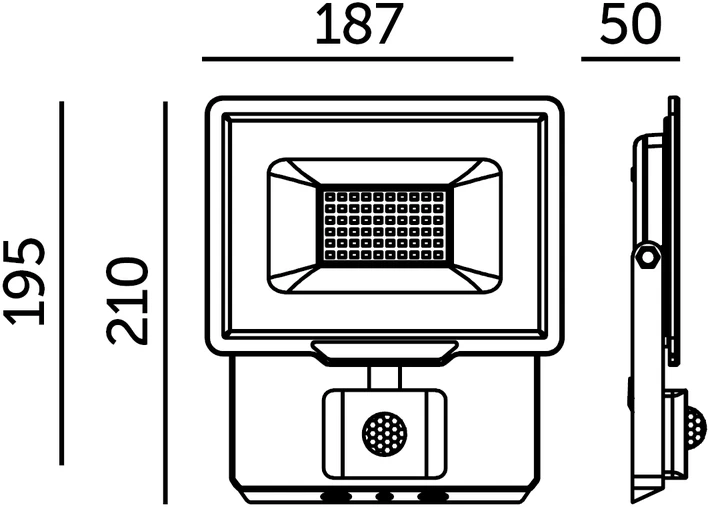 50W LED prožektorius su judesio davikliu MHC, juodas, 6500K, IP65