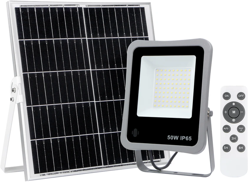 Pakabinamas šviestuvas 50W LED prožektorius su saulės baterija BARES, pilkas, 4000K