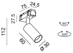 5,4W LED šviestuvas TUB S A 60 į magnetinę sistemą IN_LINE, juodas, 3000K, 50°