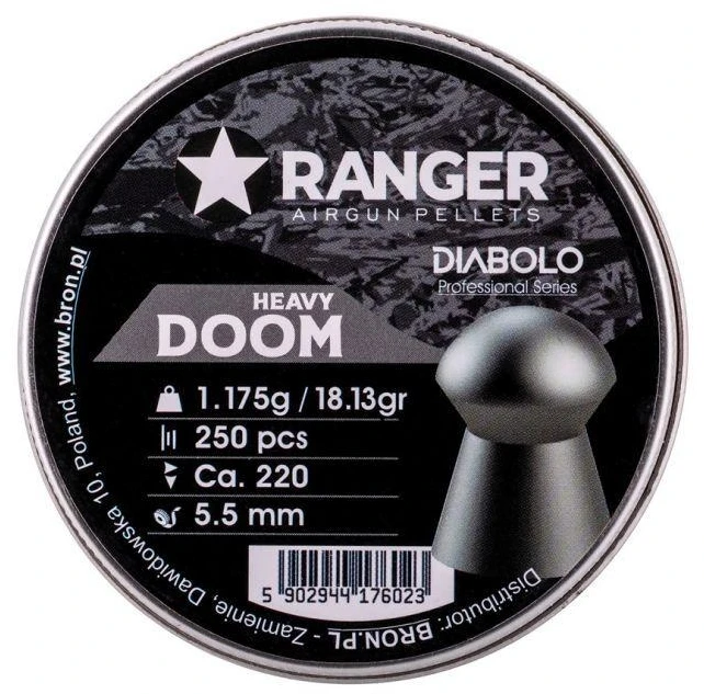 5.5 mm RANGER Diabolo Doom Heavy plokšti šratai 250 vnt. 1.175 g
