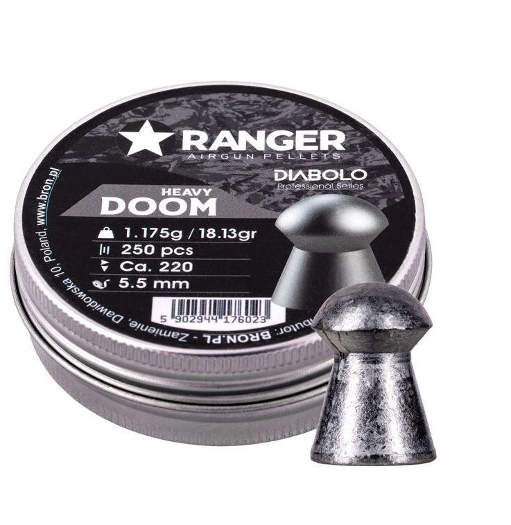 5.5 mm RANGER Diabolo Doom Heavy plokšti šratai 250 vnt. 1.175 g