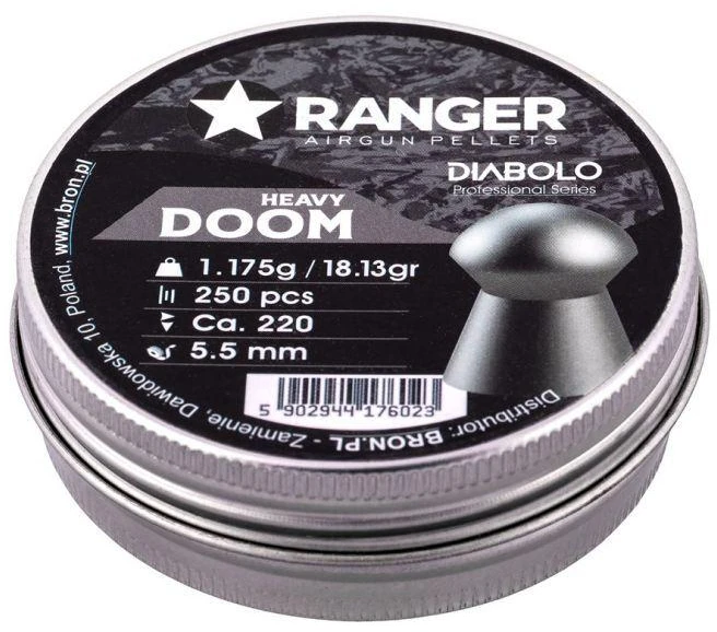5.5 mm RANGER Diabolo Doom Heavy plokšti šratai 250 vnt. 1.175 g