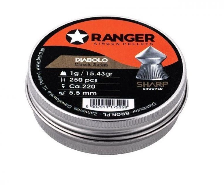 5,5 mm RANGER Diabolo šratukai aštriais galiukais 250 vnt. 1,00 g