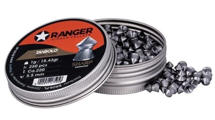 5,5 mm RANGER Diabolo šratukai aštriais galiukais 250 vnt. 1,00 g