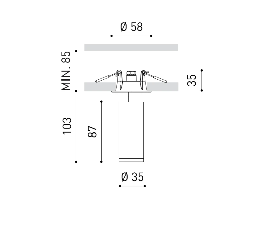 5,5W LED įleidžiamas šviestuvas FIT 35, baltu korpusu, 2700K, 19º, DALI